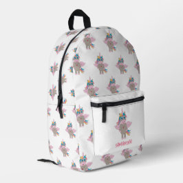 Schattigee Rainbow Unicorn Girly Aangepaste naam Bedrukte Rugzak
