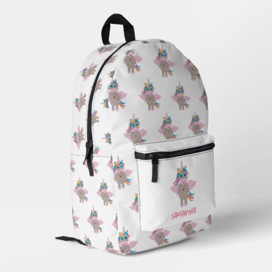 Schattigee Rainbow Unicorn Girly Aangepaste naam Bedrukte Rugzak (Achterkant Hoek Links)
