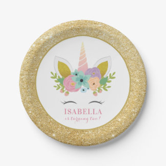 Schattigee Rainbow Unicorn & Gold Glitter Kids Ver Papieren Bordje
