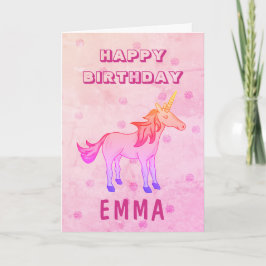 Schattigee Rainbow Unicorn Happy Birthday Naam Kaart