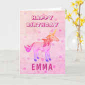 Schattigee Rainbow Unicorn Happy Birthday Naam Kaart (Gele Bloem)