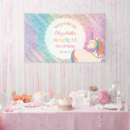 Schattigee Rainbow Unicorn magische verjaardag wel Spandoek