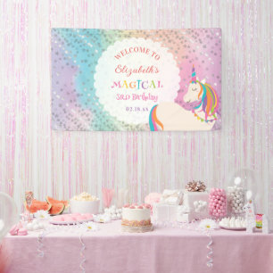 Schattigee Rainbow Unicorn magische verjaardag wel Spandoek