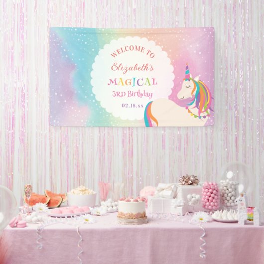Schattigee Rainbow Unicorn magische verjaardag wel Spandoek (Feest)