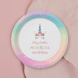 Schattigee Rainbow Unicorn magische verjaardagsfee Papieren Bordje