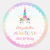 Schattigee Rainbow Unicorn magische verjaardagsfee Ronde Sticker (Voorkant)