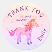 Schattigee Rainbow Unicorn Verjaardag Dank u Ronde Sticker (Voorkant)