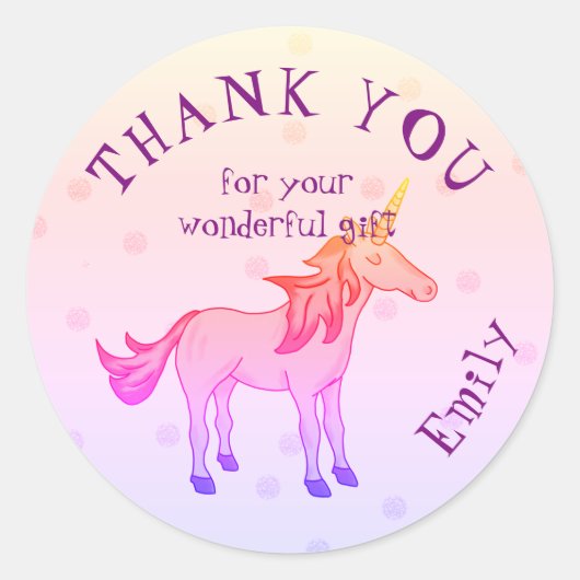 Schattigee Rainbow Unicorn Verjaardag Dank u Ronde Sticker (Voorkant)