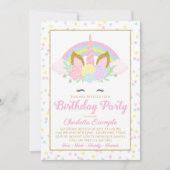 Schattigee Rainbow Unicorn verjaardagsfeestuitnodi Kaart (Voorkant)