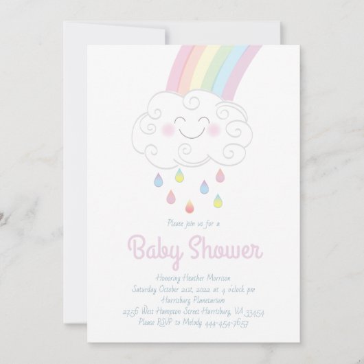Schattigee Raindrops Cloud Rainbow Pastel Baby sho Kaart (Voorkant)