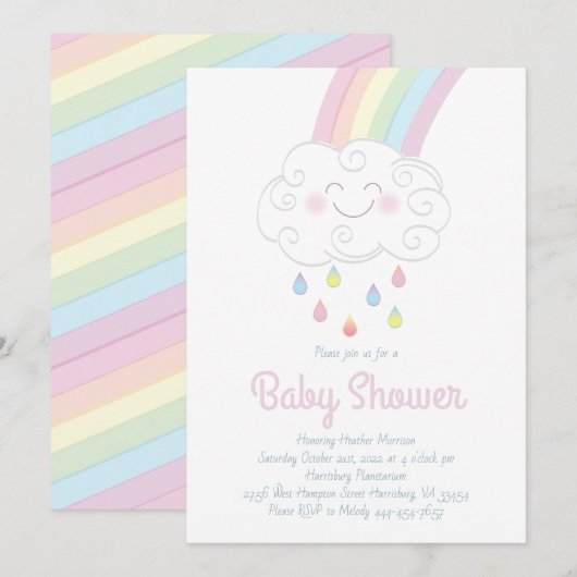 Schattigee Raindrops Cloud Rainbow Pastel Baby sho Kaart (Voorkant / Achterkant)