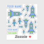 Schattigee raket astronaut blauw groen tekenen Kin Sticker (Vel)