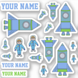 Schattigee raket astronaut blauw groen tekenen Kin Sticker