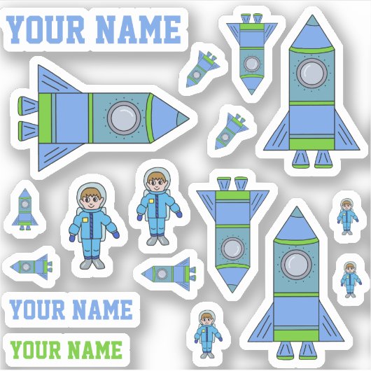 Schattigee raket astronaut blauw groen tekenen Kin Sticker (Voorkant)