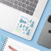Schattigee raket astronaut blauw groen tekenen Kin Sticker (Laptop met iPhone)