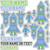 Schattigee raket astronaut blauw groen tekening Ki Sticker (Voorkant)