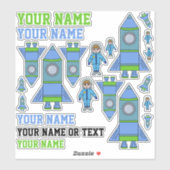 Schattigee raket astronaut blauw groen tekening Ki Sticker (Vel)