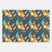 Schattigee raketten in de ruimte Verjaardag astron Inpakpapier Vel (Voorkant 3)