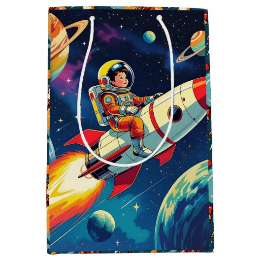 Schattigee raketten in de ruimte Verjaardag astron Medium Cadeauzakje (Voorkant)