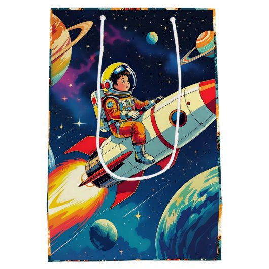 Schattigee raketten in de ruimte Verjaardag astron Medium Cadeauzakje (Achterkant)