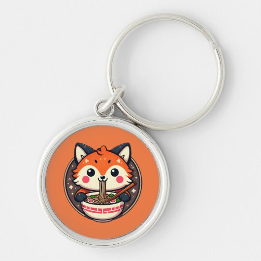 Schattigee Ramen Fox Illustration voor Merch Desig Sleutelhanger (Voorkant)