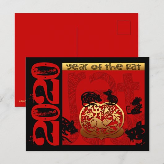 Schattigee Rat Chinees Jaar 2020 Zodiac Verjaardag Feestdagenkaart (Voorkant / Achterkant)