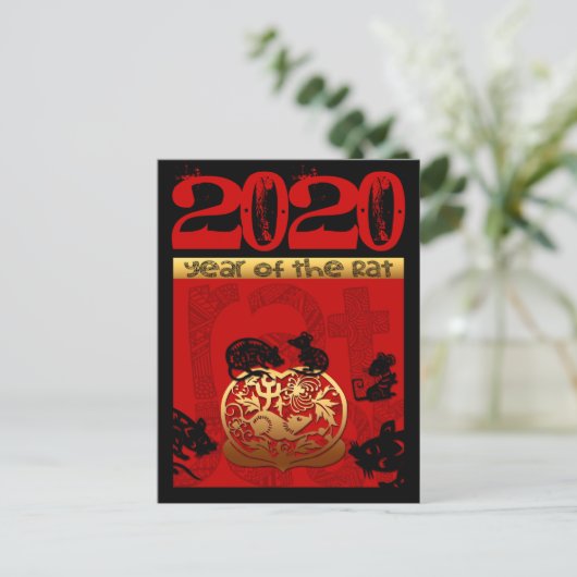 Schattigee Rat Chinees Jaar 2020 Zodiac Verjaardag Feestdagenkaart (Staand voorkant)