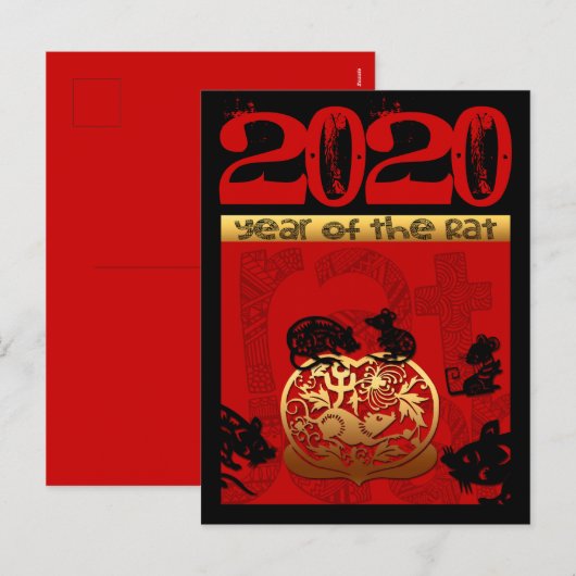 Schattigee Rat Chinees Jaar 2020 Zodiac Verjaardag Feestdagenkaart (Voorkant / Achterkant)