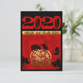 Schattigee Rat Chinees Jaar 2020 Zodiac Verjaardag RSVP Kaartje (Staand voorkant)