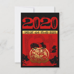 Schattigee Rat Chinees Jaar 2020 Zodiac Verjaardag RSVP Kaartje