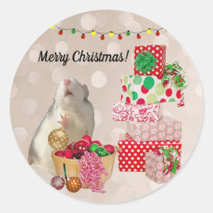 Schattigee rat decoreren voor kerst ronde sticker