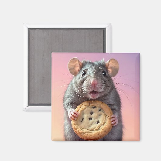 Schattigee Rat Met Chocolade Chip Cookie Magneet (Voorkant / Achterkant)
