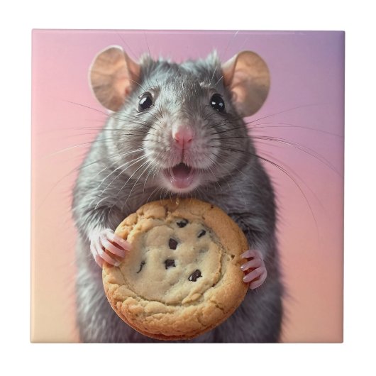 Schattigee Rat Met Chocolade Chip Cookie Tegeltje (Voorkant)