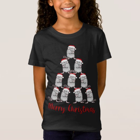 Schattigee Rat Santa Kerstboom T-shirt (Voorkant)