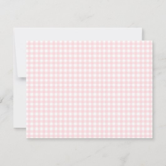 Schattigee Rattle met roze Gingham Border Baby mei Bedankkaart (Achterkant)