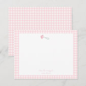 Schattigee Rattle met roze Gingham Border Baby mei Bedankkaart (Voorkant / Achterkant)