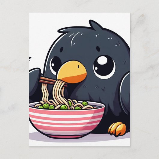 Schattigee Raven Eating Ramen Briefkaart (Voorkant)