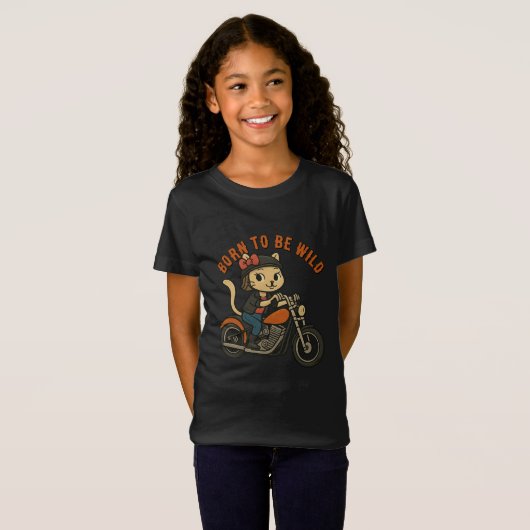 Schattigee Rebel Biker Girl Cat T-shirt (Voorkant volledig)