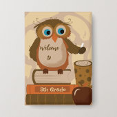 Schattigee Rechthoekige Uil Terug-naar-School Pin  Button (Voorkant)