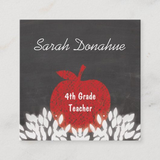Schattigee Red Apple Chalkboard School Teacher Vierkante Visitekaartje (Voorkant)