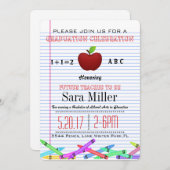 Schattigee Red Apple Teacher Afstuderen Uitnodigin Kaart (Voorkant / Achterkant)