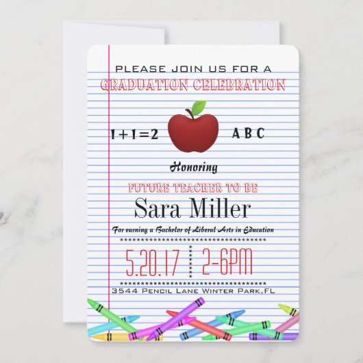 Schattigee Red Apple Teacher Afstuderen Uitnodigin Kaart (Voorkant)