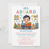 Schattigee Red Blue Train Baby shower Boy Invitati Kaart (Voorkant)