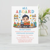 Schattigee Red Blue Train Baby shower Boy Invitati Kaart (Staand voorkant)