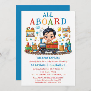 Schattigee Red Blue Train Baby shower Boy Invitati Kaart