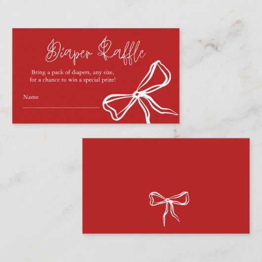 Schattigee Red Bow Luier Raffle Informatiekaartje (Voorkant / Achterkant)