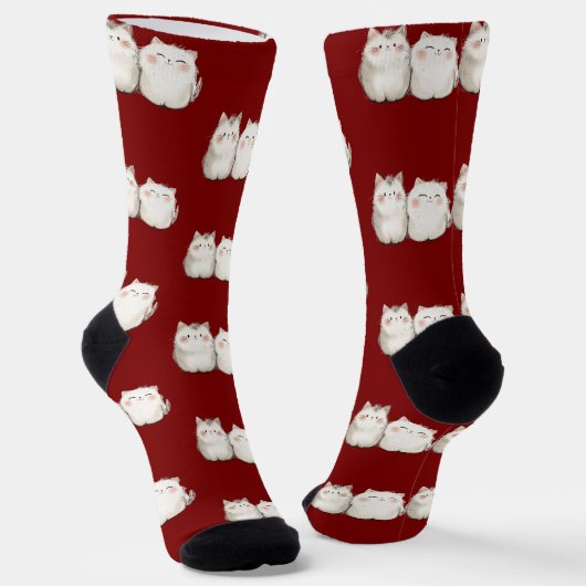 Schattigee Red Cat Pattern Sokken – Gezellige & St (Gebogen)