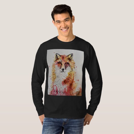Schattigee Red Fox Animal Waterverf kunst Mannen T-shirt (Voorkant volledig)