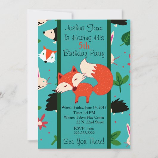 Schattigee Red Fox Design Kinderverjaardagsuitnodi Kaart (Voorkant)