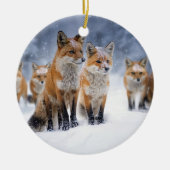 Schattigee Red Fox-familie in de kerstvakantie in  Keramisch Ornament (Voorkant)